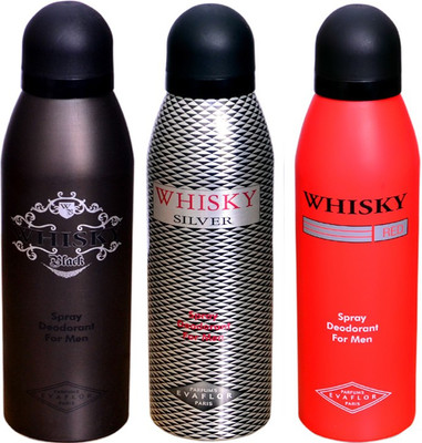 

WHISKY BLACK & SILVER & RED Deodorant Spray - For Men(200 ml, Pack of 3)