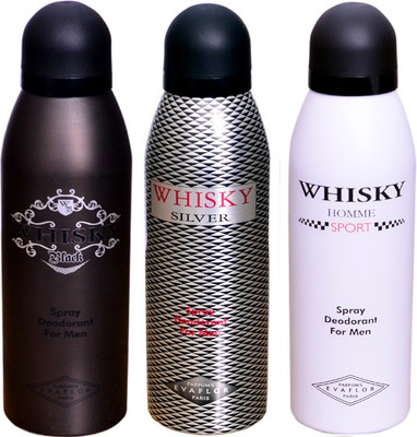 

WHISKY BLACK & SILVER & WHITE Deodorant Spray - For Men(200 ml, Pack of 3)