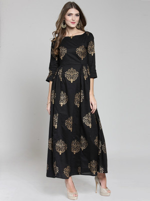 Sera Women A-line Black Maxi/Full Length Dress
