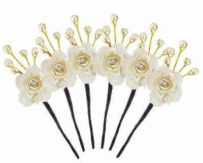 

PELO Juda Flower Hair Pins Accessories for Womenâs And girlâs - 6 Pcs Hair Pin(White)
