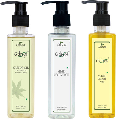 

G Drops Castor,Virgin Coconut & Virgin Sesame Oil Combo(200ml+200ml+200ml) Hair Oil(600 ml)