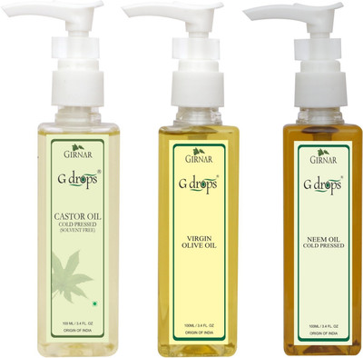 

G Drops Castor,Virgin Olive,Neem Oil Combo(100ml+100ml+100ml) Hair Oil(300 ml)