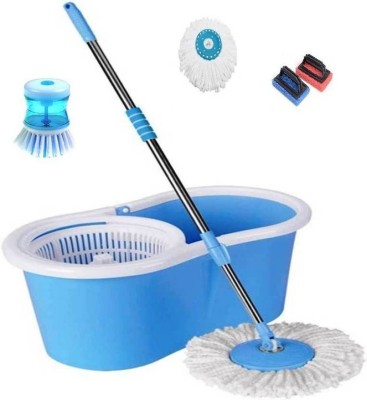 FUTUREZONE universal Magic Mop 360 Degree Rotating Mop stick , Mop Rod With 2Refill 2 tile cleaner 1sink cleaner Wet & Dry Mop Mop Set, Scrub Pad, Cleaning Brush