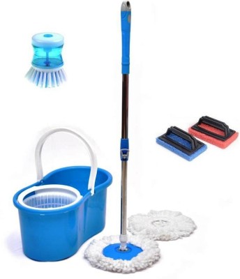 FUTUREZONE universal Magic Mop 360 Degree Rotating Mop stick , Mop Rod With 2Refill 2 tile cleaner 1sink brush Wet & Dry Mop Mop Set, Scrub Pad, Cleaning Brush