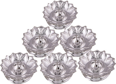 

Shreeng silver plated set of 6 lotus incense stand 6 pcs. Stainless Steel(6 Pieces, Silver)