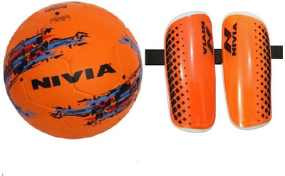 

Nivia 'Storm' Football (size-5) + One Pair of 'Club' football shin guard (Size- Small) (Color On Availability)- Football Kit