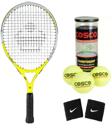 

Cosco Ace 21 (Junior Size - 21 Inch) (Age Group - 4 to 6 Years) Tennis Racquet (Color on Availability) with Tennis Ball " All Court " 2 Band ( Color on Availability) Tennis Kit