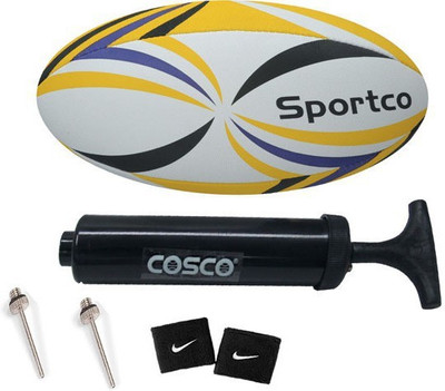 

Cosco Combo Of Rugby Ball ( Sportco ) with Rugby Ball Hand Pump, 2 Band Rugby Kit