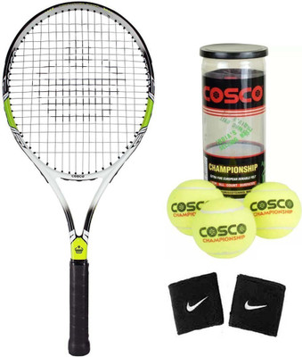 

Cosco Action 2000D Tennis Racquet ( Pack of 1 ) ( Color on Availability) With Tennis Ball " Championship ", 1 Pair Wrist Band Tennis Kit