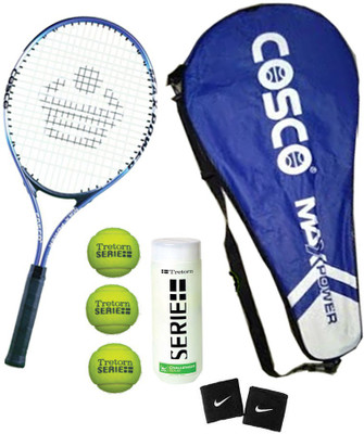 

Cosco Max Power Tennis Racquet Combo Kit - 1 Tennis Racquet ( Senior Size ), 1 Box Tretorn Serie Tennis Ball " 3 Ball", 2 Wrist Band Tennis Kit