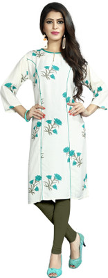 Saarah Women Floral Print A-line Kurta(White)