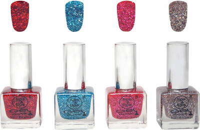 

Lips & Tips Premium Collection Nail polish - Combo set of 4 Exclusive Nail Enamels - Sparkling Red, Aqua Shimmer, Pink Glitz, Starry Night ( Pack of 4 ) Multi(Pack of 4)