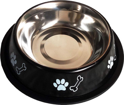

HopeShop stainless-steel food bowls for puppies, dogs, cats, or kittens Set of 2 Stainless Steel Regular Dog Bowl Black Color Bowl 400 ml Steel Pet Bowl(400 ml Black, Multicolor)