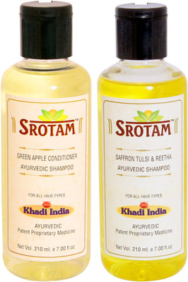 

Srotam Green Apple Conditioner Shampoo AND Saffron, Tulsi & Reetha Shampoo- ( Set of 1 Bottle Each 210 ML)(420 ml)