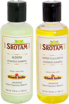 

Srotam Aloevera Shampoo AND Saffron, Tulsi & Reetha Shampoo- ( Set of 1 Bottle Each 210 ML)(420 ml)