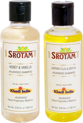 

Srotam Honey & Vanilla Shampoo AND Saffron, Tulsi & Reetha Shampoo- ( Set of 1 Bottle Each 210 ML)(420 ml)