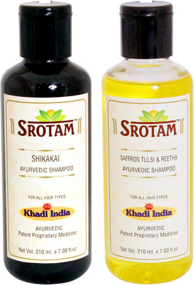 

Srotam Shikakai Shampoo AND Saffron, Tulsi & Reetha Shampoo- ( Set of 1 Bottle Each 210 ML)(420 ml)