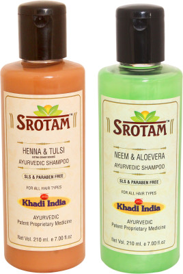 

Srotam Heena & Tulsi Shampoo SLS-Paraben Free AND Neem & Aloevera Shampoo SLS-Paraben Free- ( Set of 1 Bottle Each 210 ML)(420 ml)