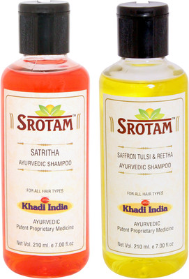 

Srotam Satritha Shampoo AND Saffron, Tulsi & Reetha Shampoo- ( Set of 1 Bottle Each 210 ML)(420 ml)