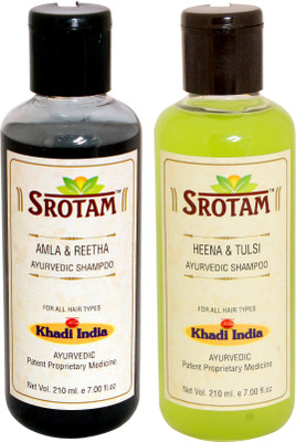 

Srotam Amla & Reetha Shampoo AND Heena & Tulsi Shampoo- ( Set of 1 Bottle Each 210 ML)(420 ml)