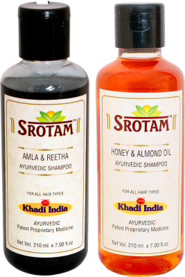 Srotam Amla & Reetha Shampoo AND Honey & Almond Oil Shampoo- ( Set of 1 Bottle Each 210 ML)(420 ml)