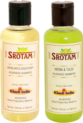 

Srotam Green Apple Conditioner Shampoo AND Heena & Tulsi Shampoo- ( Set of 1 Bottle Each 210 ML)(420 ml)