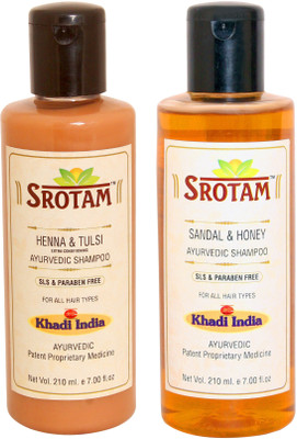 

Srotam Heena & Tulsi Shampoo SLS-Paraben Free AND Sandalwood & Honey Shampoo SLS-Paraben Free- ( Set of 1 Bottle Each 210 ML)(420 ml)