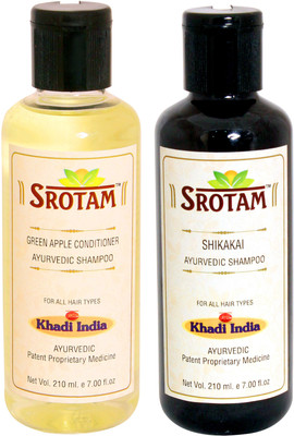 

Srotam Green Apple Conditioner Shampoo AND Shikakai Shampoo- ( Set of 1 Bottle Each 210 ML)(420 ml)