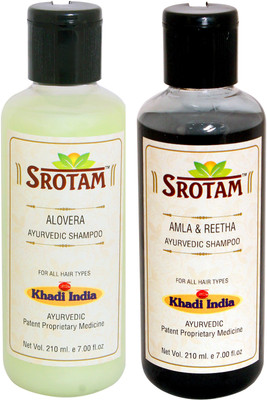 Srotam Aloevera Shampoo AND Amla & Reetha Shampoo- ( Set of 1 Bottle Each 210 ML)(420 ml)