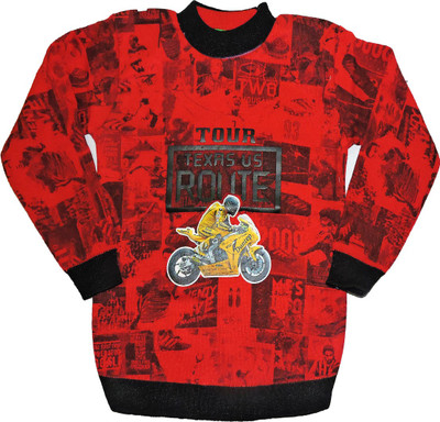 AD & AV Self Design Round Neck Casual Boys & Girls Red Sweater