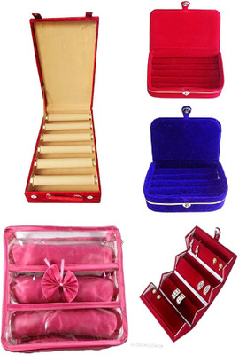 

Aditi Collection combo of new desinger 6roll bangle box with Satin jewellery Pouch and set of 3 jewellery Box vanity box Vanity Box(Multicolor)