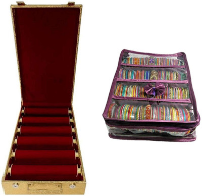 

Aditi Collection combo of new desinger 6roll bangle box with Satin Purple 4 roll Bangle box vanity box Vanity Box(Multicolor)