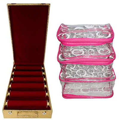 

Aditi Collection combo of new desinger 6roll bangle box with Transparent makeup cosmetic Pouch vanity box Vanity Box(Multicolor)