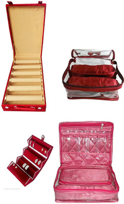 

Aditi Collection combo of new desinger 6roll bangle box with Satin 2 roll bangle box and satin jewellery Pouch and Earring Box vanity box Vanity Box(Multicolor)