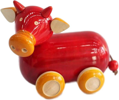 

Simple Days Wooden Push Cow Chennapatna Toy(Multicolor)