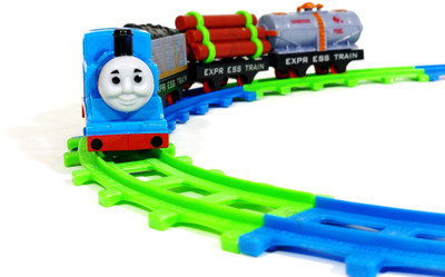

Stylo Simulating Small Thomas Cartoon Express Kids Electric Toy Train 19 Piece Set Battery Operated (Battery not Included with The Product)(Blue)