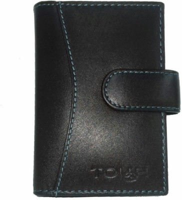 

TOUGH Men Brown Genuine Leather Card Holder(14 Card Slots), Brown/lblue-s