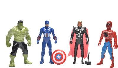 

Toy central Avengers pack of 4 (THOR,HULK,CAPTAINAMERIA,SPIDERMN(Multicolor)