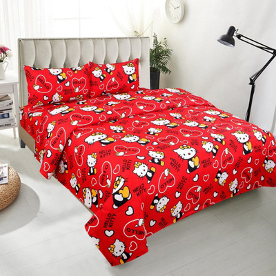 Beautiful Home1 200 TC Polycotton Double Cartoon Fitted & Flat Bedsheet(Pack of 1, Red)