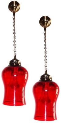 Banke Bihari Glass Handicraft 2 Piece Glass Hanging Light Pendants Ceiling Lamp(Red)