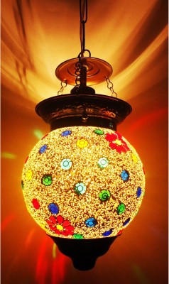 Banke Bihari Glass Handicraft Hand Made Glass Hanging Light Pendants Ceiling Lamp(Multicolor)