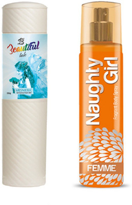 

Naughty Girl TALC 250gm MESMERIC & Perfume FEMME 135 ml (Set of 2 for Women)(Set of 2)