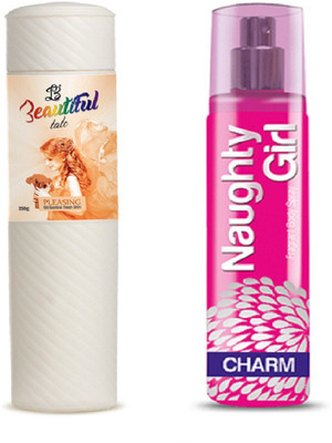

Naughty Girl TALC 250gm PLEASING & Perfume CHROME 135 ml (Set of 2 for Women)(Set of 2)