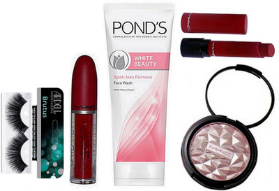 

BRUTUS Eyelashes, Mac Liptensity Lipstick With Giambattista Valli Lipgloss, Pond's White Beauty Spot-Less Fairness Face Wash, Makeup Beauty illuminator(Set of 5)