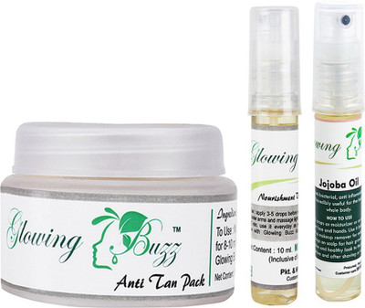 

Glowing Buzz Combo of 1 Natural Anti Tan Pack for Face, Dark Under Arms and Hands, 1 Nourishment Vitamin E Oil and Jojoba Essential Oil(Set of 3)