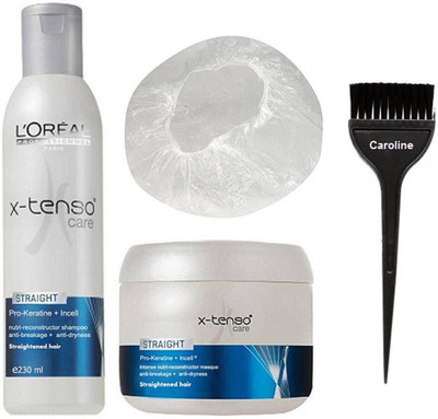 

caroline Hair Brush & L'oreal X-tenso Straight Care Shampoo + Conditioner with shower cap(Set of 4)