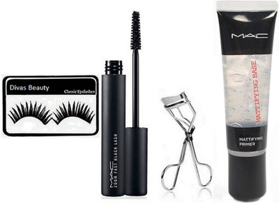 

divas beauty eyelashes &Mac Zoom Lash Mascara & Mattifying Base Face Primer Gel, Eyelashes Curler(Set of 4)