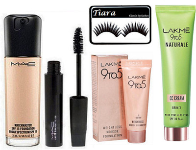 

tiara Eyelashes , Mac Match Master Foundation, Waterproof Mascara , Lakme 9to5 Naturale CC Cream , Weightless Mousse Foundation(Set of 5)