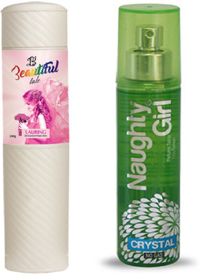 

Naughty Girl TALC 250gm LAURING & Perfume CRYSTAL 135 ml (Set of 2 for Women)(Set of 2)