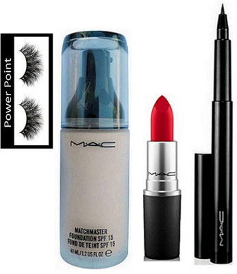 

POWER POINT Eyelashes, MAC Match Master SPF15 Make-Up Foundation & mac pen eyeliner& Lipstick (Set of 4)(Set of 4)